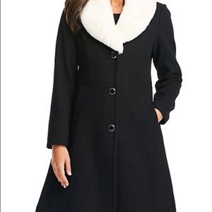 Kate Spade Wool Blend Winter Coat with Detachable Faux Fur Collar